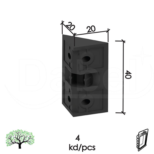 Ugaonik za nameštaj U9000 Crna 20x20x40mm (4kom)  DBP1