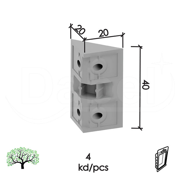 Ugaonik za nameštaj U9000 Siva 20x20x40mm (4kom)  DBP1