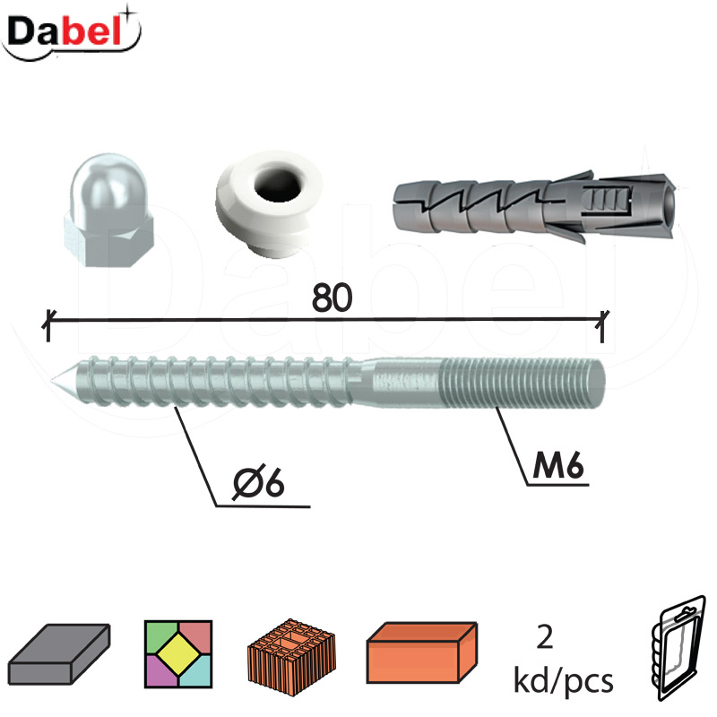Vijak za WC šolju WC ZnB 6x80/fi10x50mm  x2 DBP1