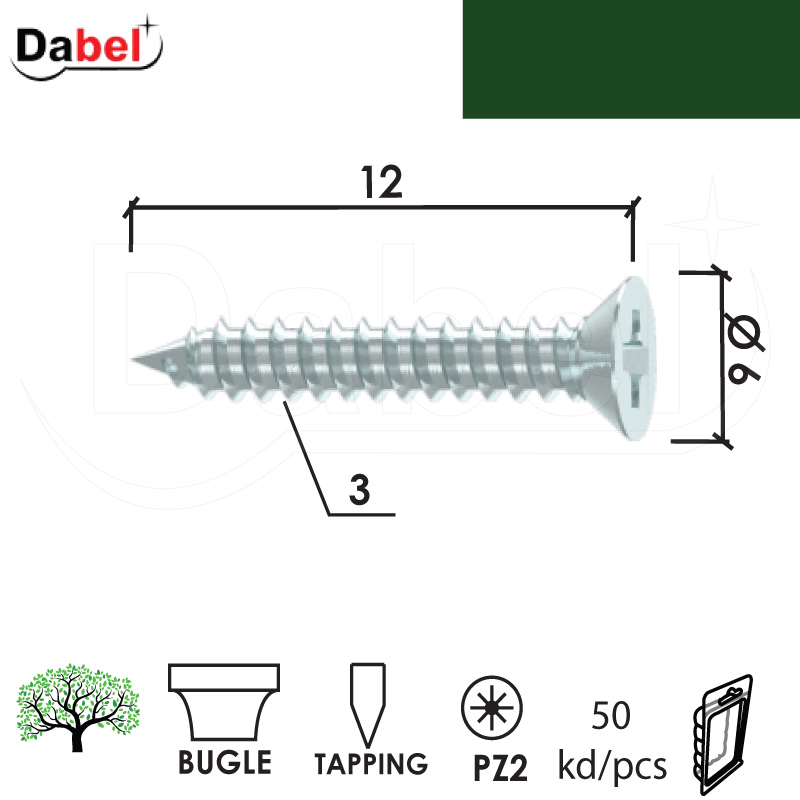 Vijak za ivericu VK0 ZnB 3,0x12/6mm (50kom) PZ2 XPD