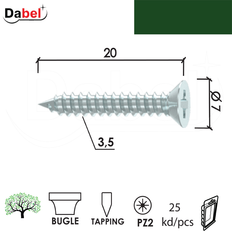Vijak za ivericu VK0 ZnB 3,5x20/7mm (25kom) PZ2 DBP2