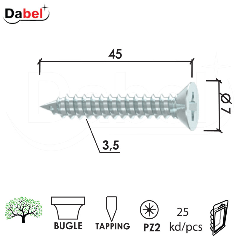 Vijak za ivericu VK0 ZnB 3,5x45/7mm (20kom) PZ2 XPD