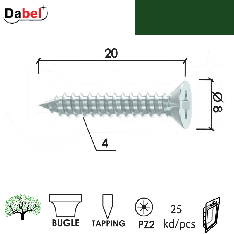 Vijak za ivericu VK0 ZnB 4,0x20/8mm (25kom) PZ2 DBP2
