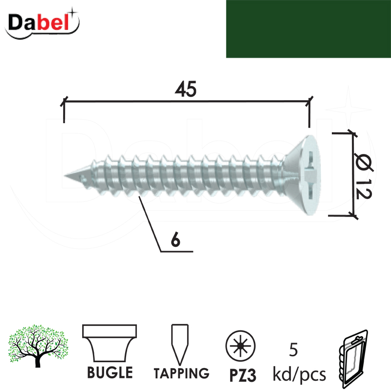 Vijak za ivericu VK0 ZnB 6,0x45/12mm (5kom) PZ3 XPD