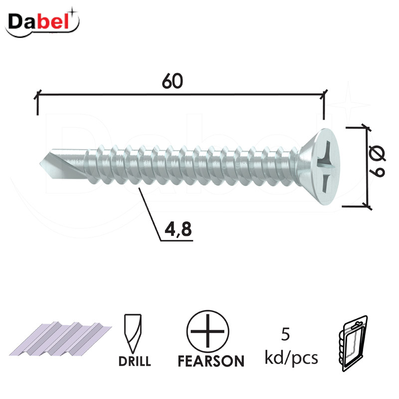 Vijak za lim VL2 ZnB 4,8x60/9mm (5kom) DIN7504P XPD