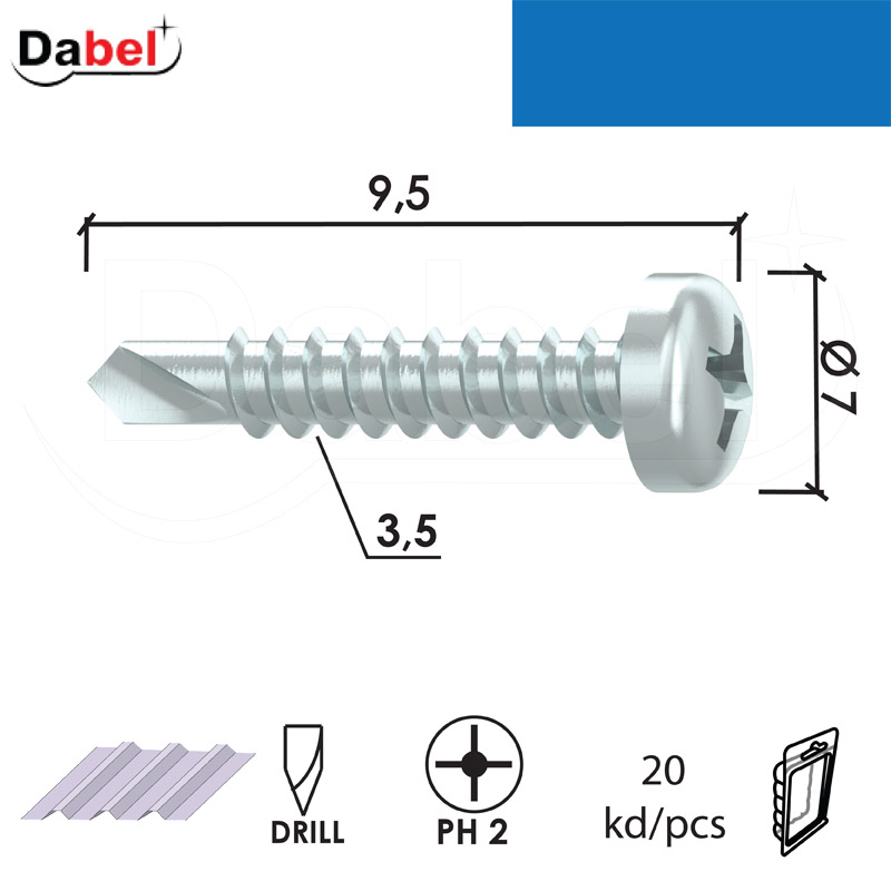 Vijak za lim VL3 ZnB 3,5x 9,5/7mm (20kom) DIN7504N XPD