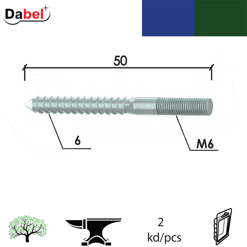 Vijak drvo metal HANGAR DM ZnB M6x50/6mm (2kom)  XPD