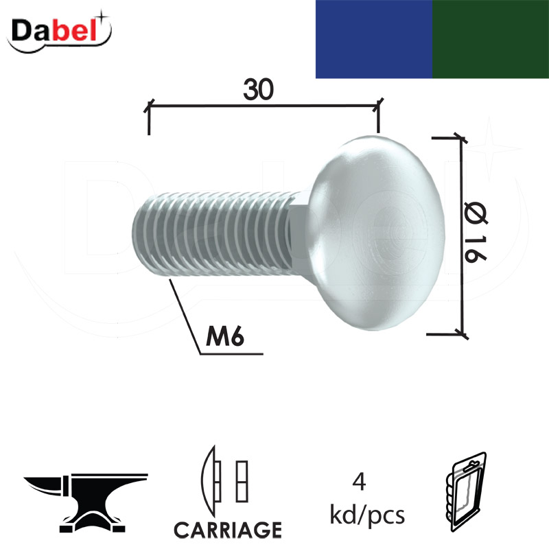 Vijak mašinski TORBAN ZnB M6x30/16mm (4kom) 171/603 XPD