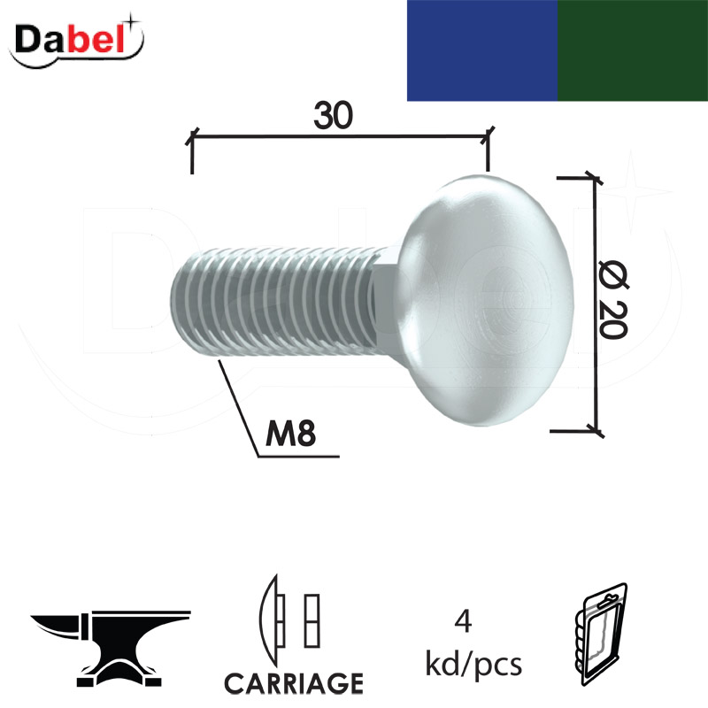 Vijak mašinski TORBAN ZnB M8x30/20mm (4kom) 171/603 XPD