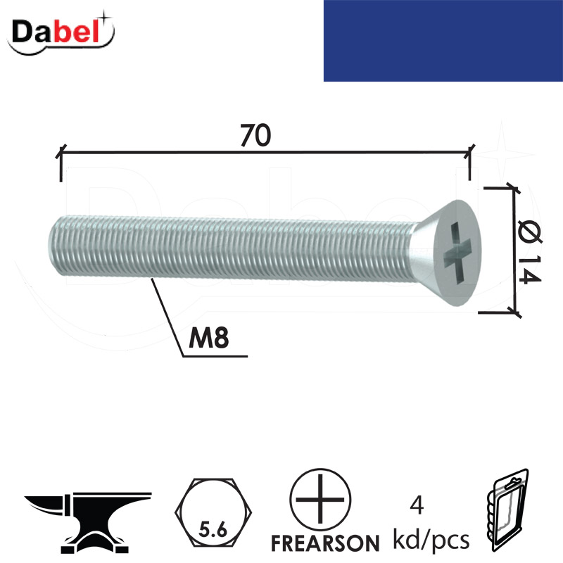 Vijak mašinski VM5 ZnB M8x70/14mm (4kom) Kvalitet 5.6 XPD