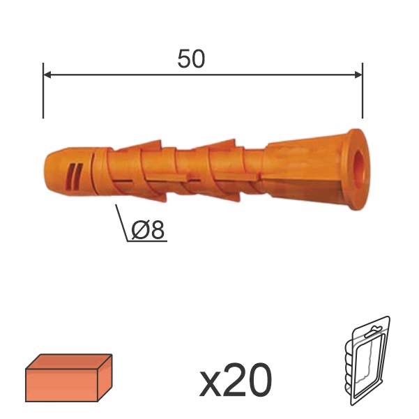 Tipl za punu ciglu D Žuta fi 8x50mm (20kom)  DP2
