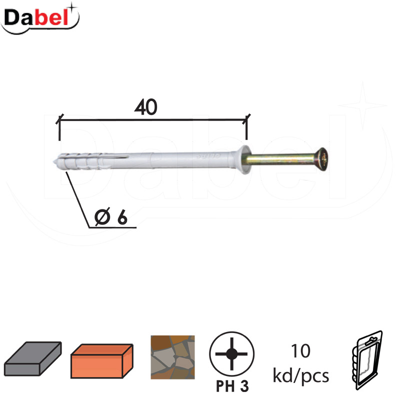 Vijak ukucavajući VU Siva 6x40mm (10kom)  DP1