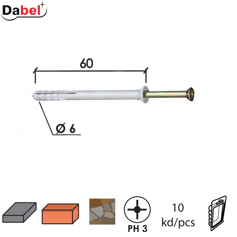 Vijak ukucavajući VU Siva 6x60mm (10kom)  DP1