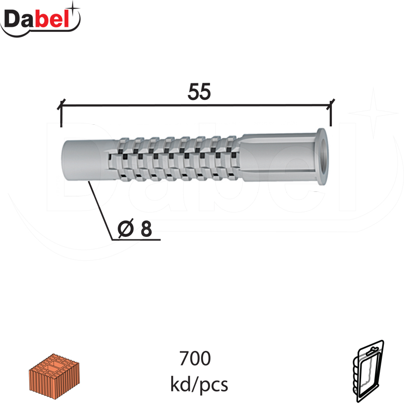 Tipl za blok GUZVAJUCI Bela fi 8x55mm (700kom)  PAKD
