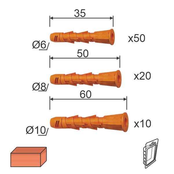 Tipl za punu ciglu DSET Žuta fi6+fi8+fi10 (50+20+10kom)  DP2