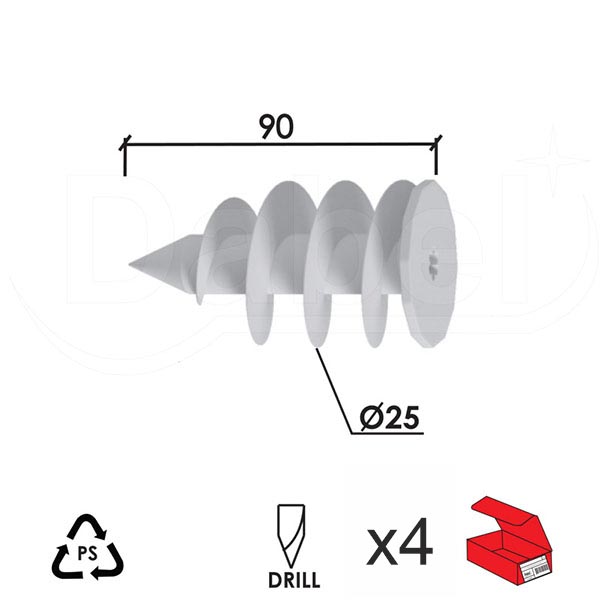 Tipl za stiropor S Bela fi25x90mm (2kom)  DBP1