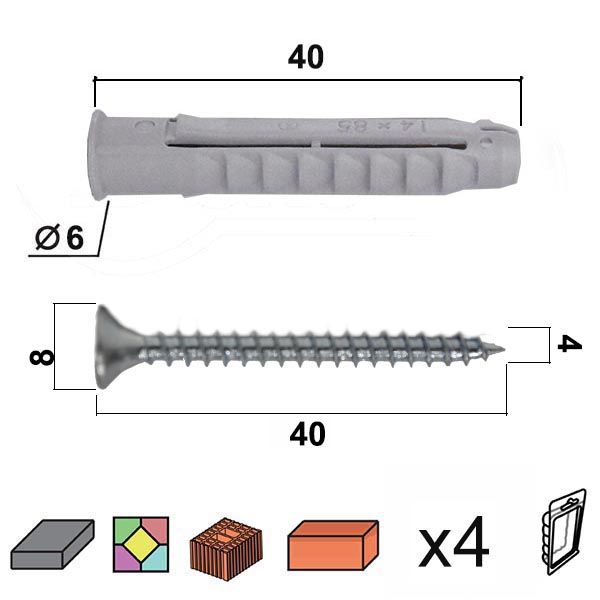 Tipl+vijak H Siva fi6x40/4x40mm (4kom)  DBP1