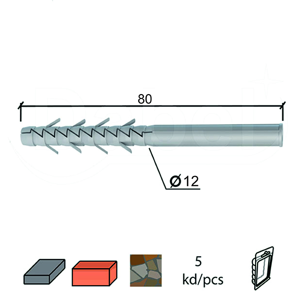 Tipl H Siva fi x12x80mm (5kom)  DBP1