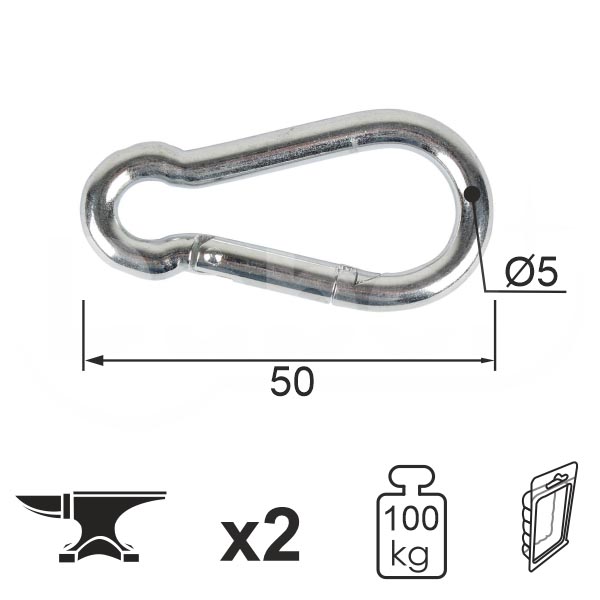 Karabiner KA1 ZnB 5x50mm (2kom) 100kg DBP1