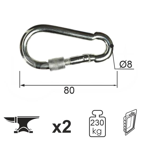 Karabiner sa osiguračem KA2 ZnB 8x80mm (2kom) 230kg DBP1