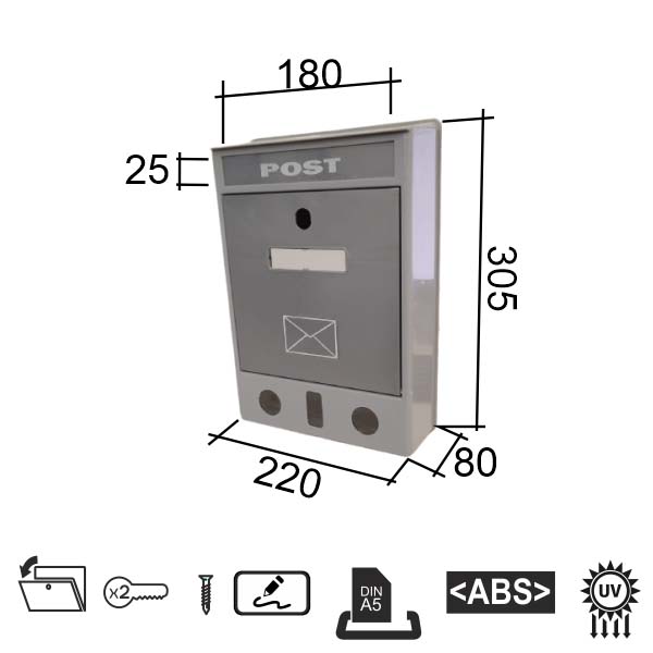 Poštansko sanduče POST Siva 220x305x80/180x25mm   DP3