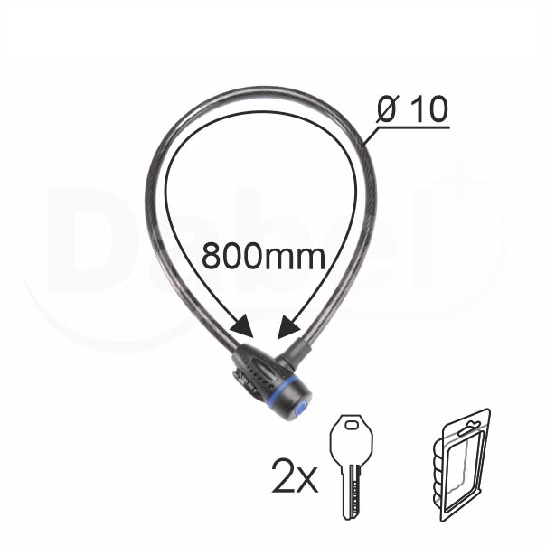 Brava za bicikl sa ključem-spiralna BBK1 Crna fi10x800mm  2K OPD