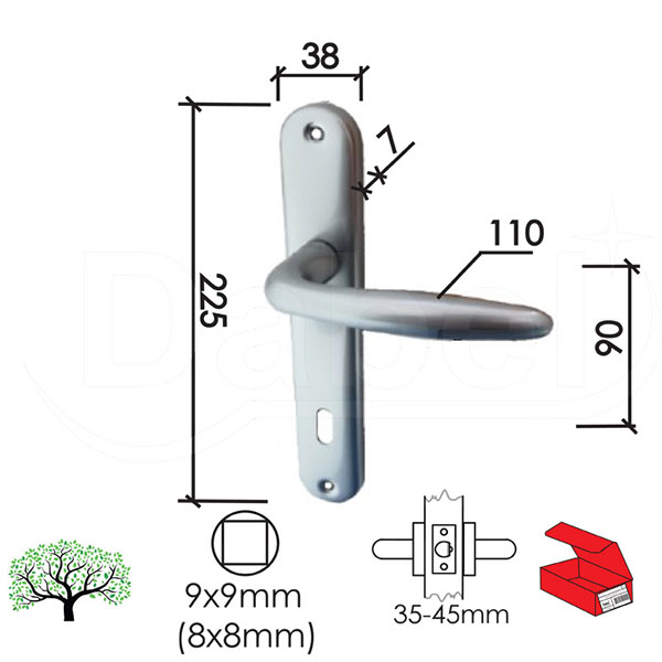 Kvaka šild za vrata ROISI-S Mat-Hr 8x8/90mm  .Klj Q