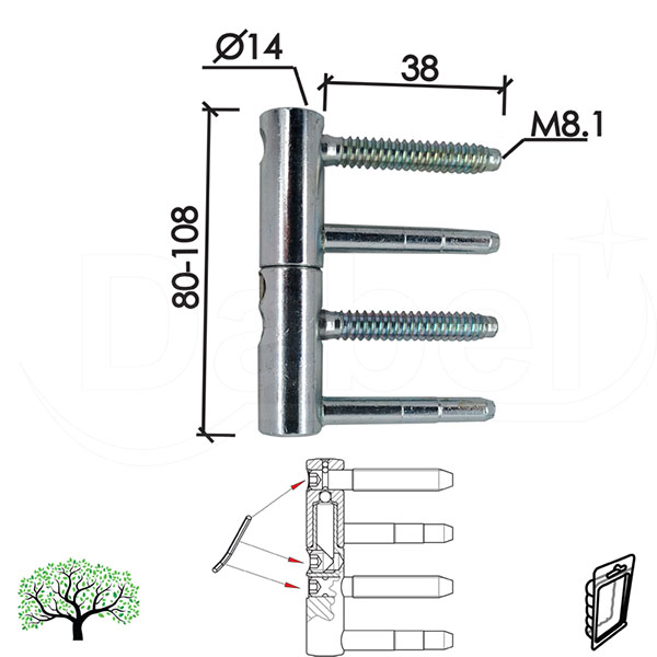 Šarka 3D uvrtna za vrata SP495 ZnB 14mm   DP1