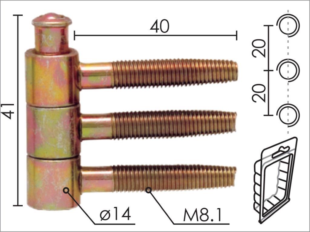 Šarka uvrtna za vrata SP300 ZnŽ 14mm   DP1