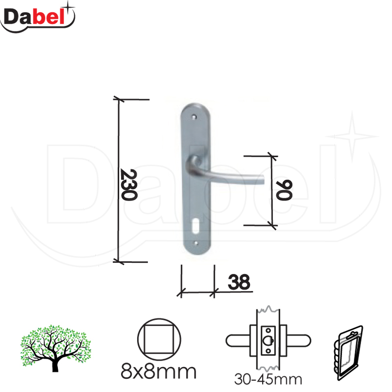 Kvaka šild za vrata MITO-S Mat-Hr 8x8/90mm  .Klj DBP3