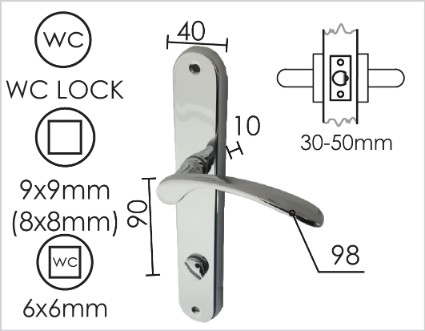 Kvaka šild za vrata KIRA-S Hr 8x8-6x6/90mm  WC 6x6mm Q