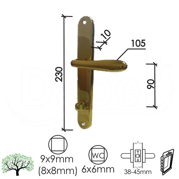 Kvaka šild za vrata SPOT-S Ms 8x8-6x6/90mm  WC 6x6mm