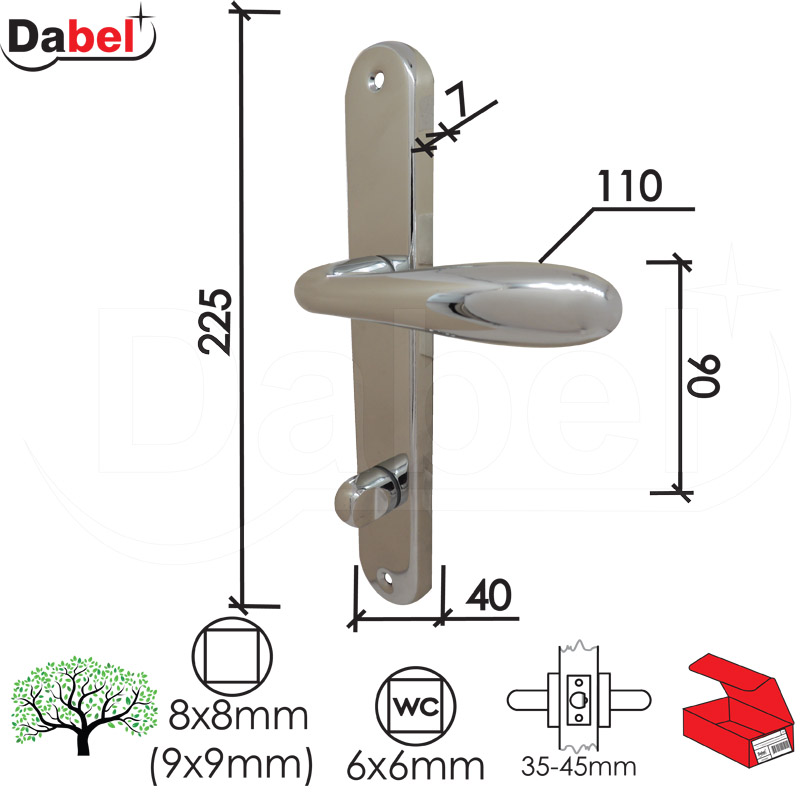 Kvaka šild za vrata SPOT-S Hr 8x8-6x6/90mm  WC 6x6mm