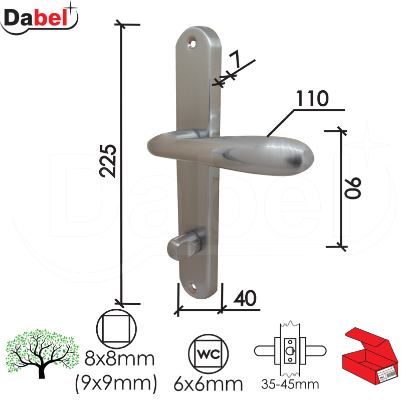 Kvaka šild za vrata SPOT-S Mat-Hr 8x8-6x6/90mm  WC 6x6mm