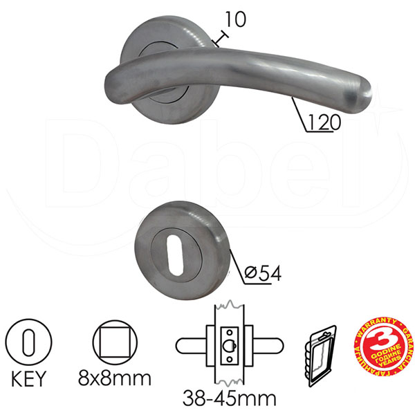 Kvaka rozeta za vrata ILIJA Mat-Hr fi54/10/120/8/9mm  .Klj DBP3