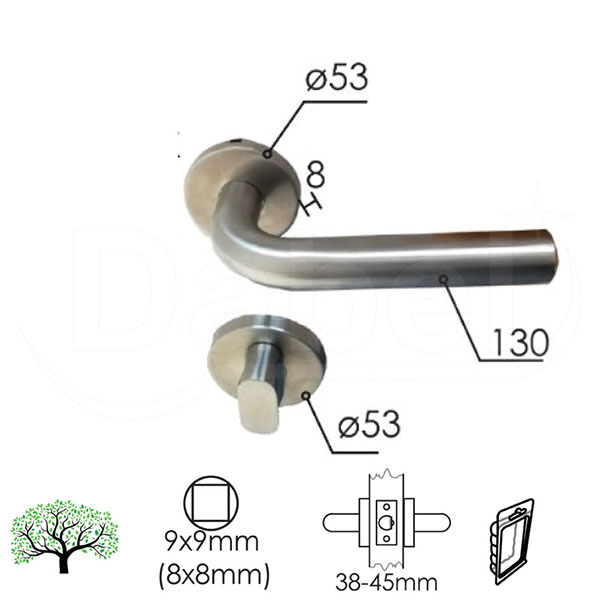 Kvaka rozeta za vrata RIVA Inox fi52/9/130/8/9mm  WC 6x6mm DBP3