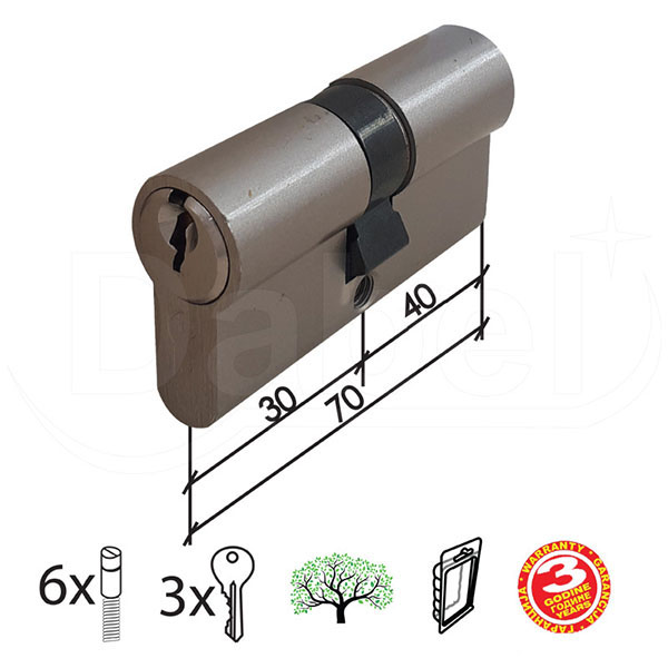 Cilindar za vrata CL2036 Nikl 70mm(30-40)  3K DBP1
