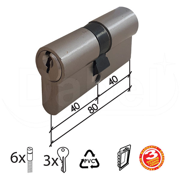 Cilindar za vrata CL2036 Nikl 80mm(40-40)  3K DBP1