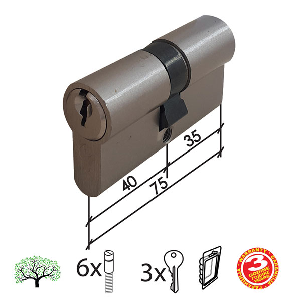 Cilindar za vrata CL2036 Nikl 75mm(35-40)  3K DBP1