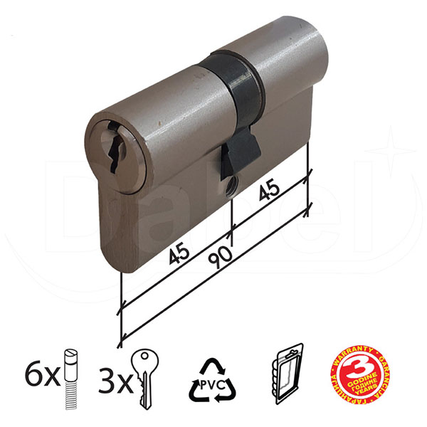 Cilindar za vrata CL2036 Nikl 90mm(45-45)  3K DBP1