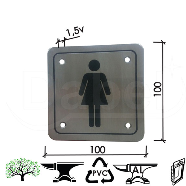 Oznaka za vrata WC Inox 100x150x1,5mm  ženski DP1