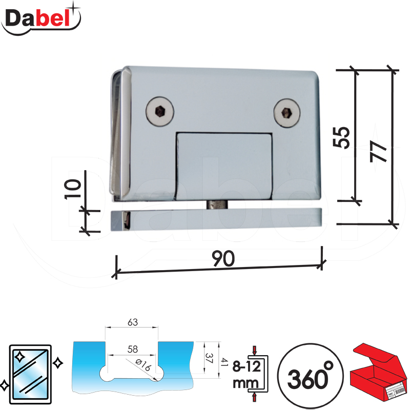 Šarka za tuš kabinu SP9015 Hr 90x77mm  Staklo-pod Q