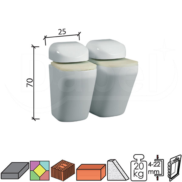 Nosač za staklenu policu MINI Bela 25/70/4-22mm (2kom) 20kg DBP1