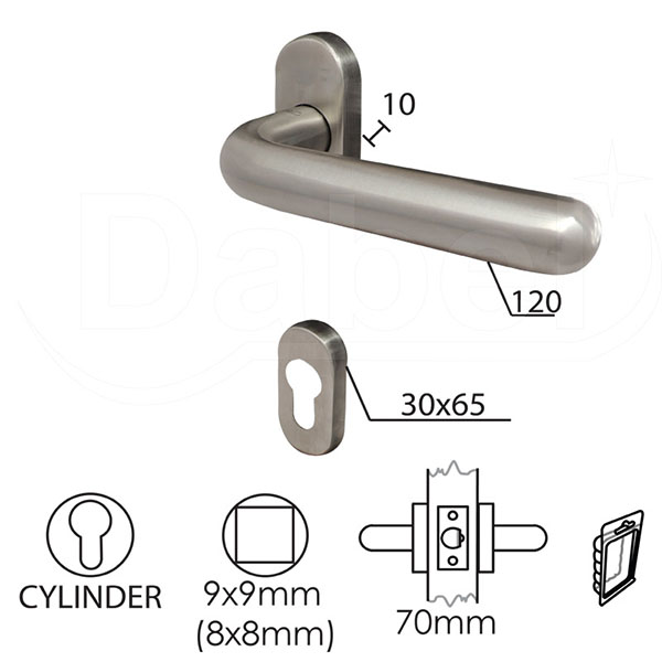 Kvaka rozeta za alu vrata NELA-O Inox 30/65/10/120/8/9mm  Cil vrata 40 i 70mm DBP3