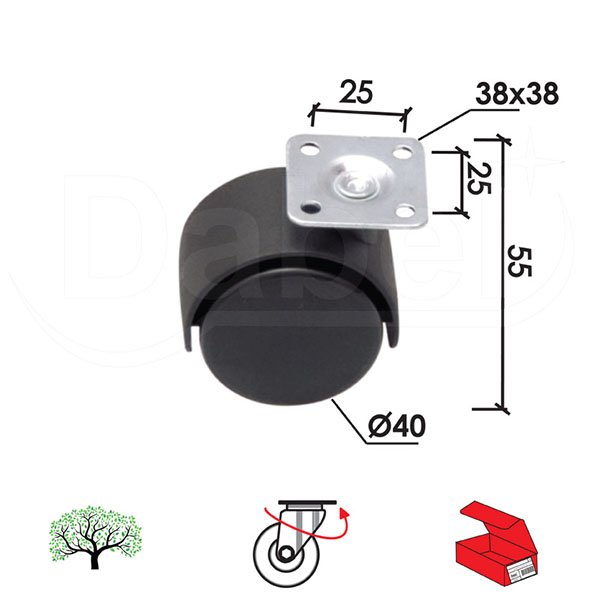 Točkić rotirajući T4101 Crna fi40x55/38x38/25x25mm   OPD