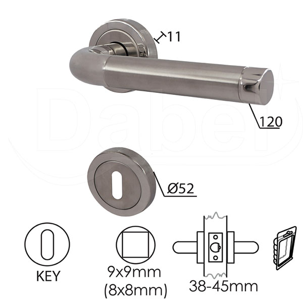 Kvaka rozeta za vrata BEOGRAD Inox/PInox fi52/11/120/8/9mm  .Klj DBP3